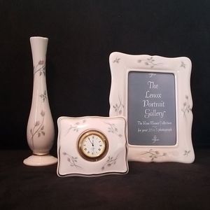 NWOT Lenox Rose Manor Trio -Clock, Vase, Frame